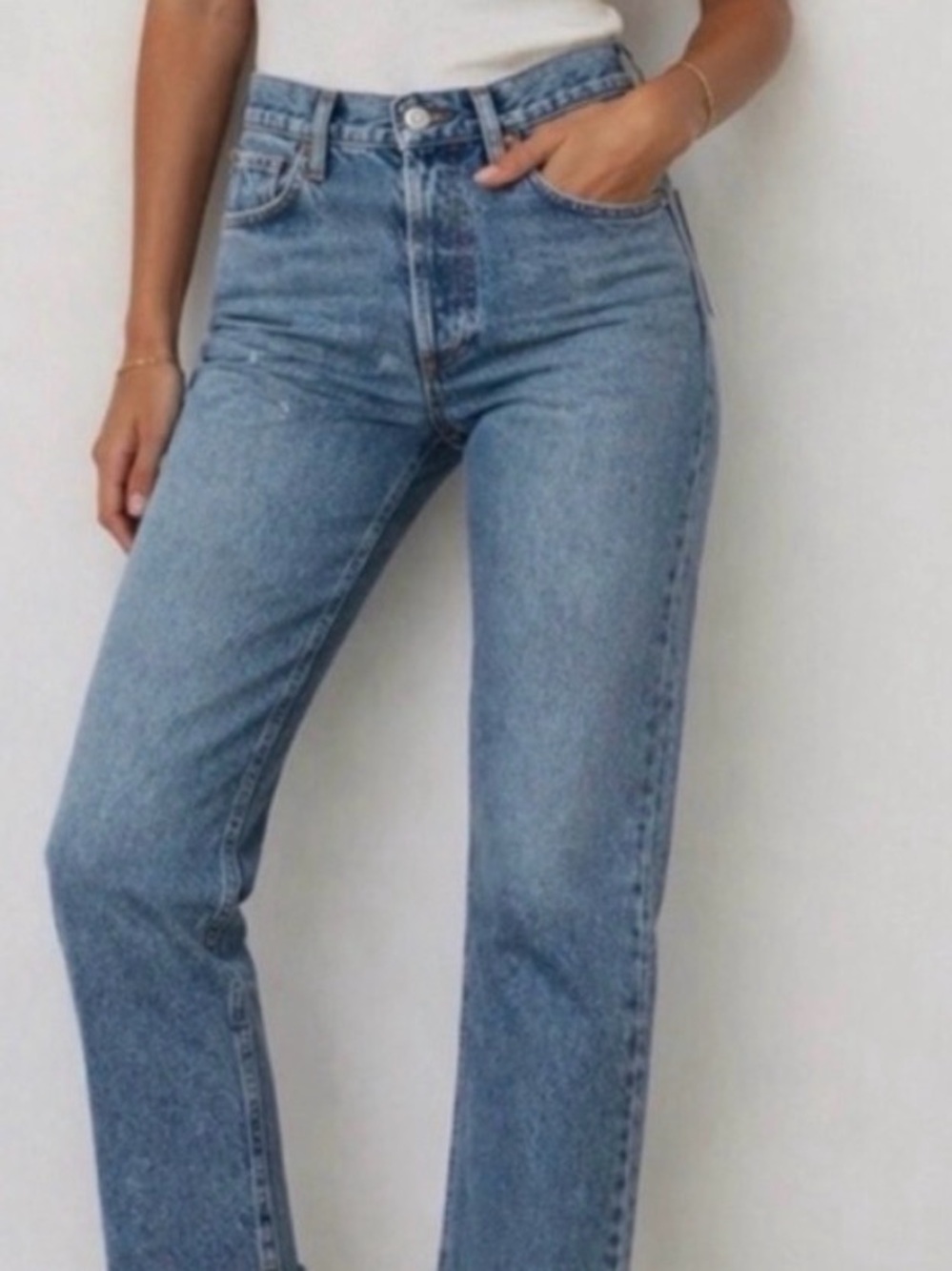 Agolde High-Rise Straight Jeans in Light Blue Wash